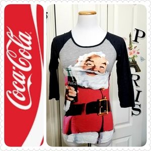 Coca Cola Vintage Santa Claus  Ragan Tee Christmas